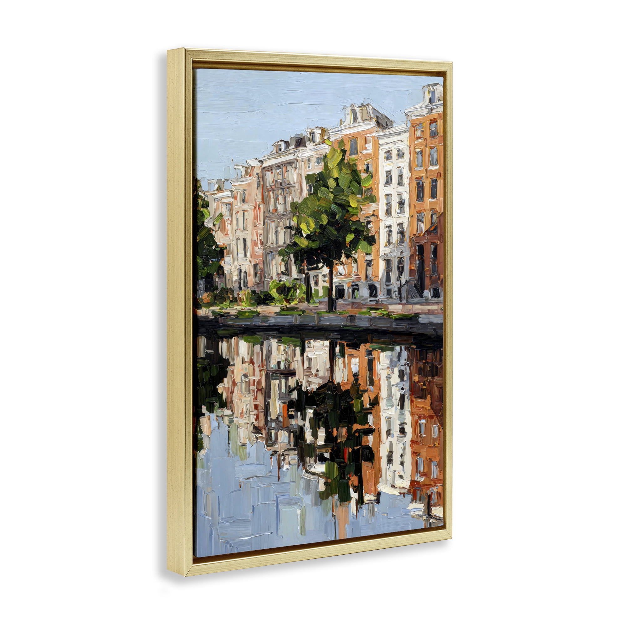 Stupell Industries Waterside Apartments on Canal Gold Framed Floater Canvas Wall Art, design by Petal Prints Design