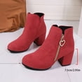 thumbnail image 4 of PiGOGI Women's Heart Boots for Women Side Zipper Ankle Booties Fall Winter Fashion Chunky Heel Trendy Red 42, 4 of 6