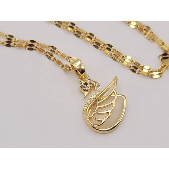 Milky Quartz Handmade Swan Necklace Gold Tone Swan Necklace