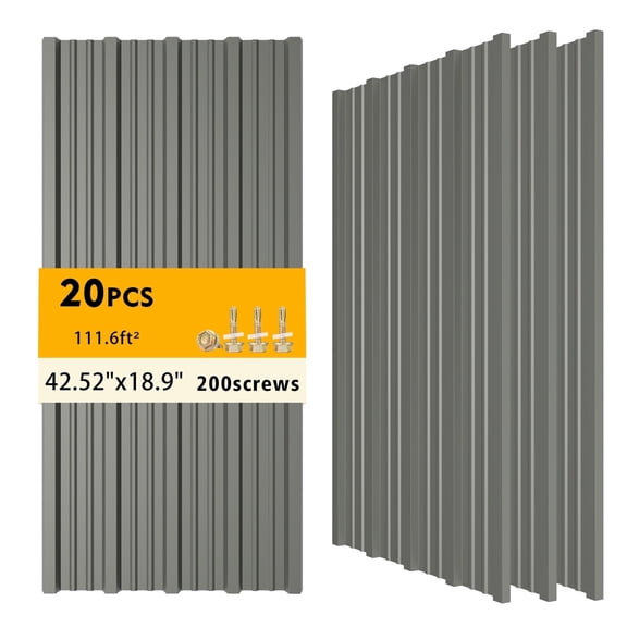 20PCS 111ft² Metal Roofing Panels 42.52”x 18.9” Corrugated Metal Sheets Galvanized Exterior Siding Roofing Materials for Outdoor House Garages Sheds Pergola Gazebo Chicken Coop Stables, Grey