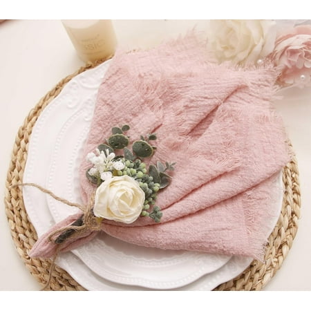 

YHRY Cloth Napkins with Fringe Gauze Napkins Cheesecloth Set of 6 100% Natural Soft Cotton Washable Napkins Great for Weddings Decorative Dinner Parties Family Everyday Use (6pack Dusty Pink)
