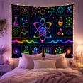 thumbnail image 2 of Neon Atom in a Grid of Laboratory Icons, Dramatic Digital Art for Science Lovers, Chemistry Wall Art, Graduation Gift, Tapestry Wall Hanging for Bedroom and Dorm, 2 of 7