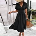 thumbnail image 6 of Tqcoqu Women's Maxi Dress V Neck Short Sleeve A Line High Waist Swing Casual Trendy Summer Dresses,Black,Women's S-XXL, 6 of 7