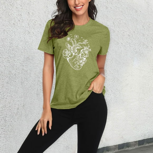 MKLEKYY Playeras Oversize Camiseta Holgada De Manga Corta Con Estampado De Corazón Para Mujer Talla S