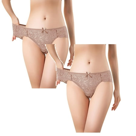 

Womens Underwear Brief Low Waist Comfortable Hollow Lace Ruffle Bow Panties2PC