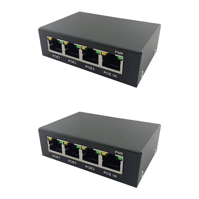 2X 4 Ports Full Gigabit PoE Rallonge/répétition 100/1000M Interrupteur Réseau Rallonge pour PoE Switch NVR Caméra IP AP,2 x Rallonge PoE,Noir