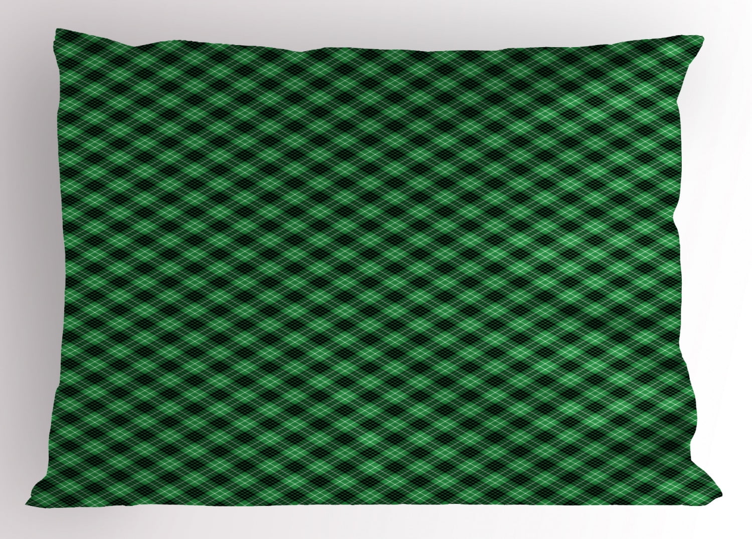 Plaid Pillow Sham Diagonal Tartan Vibrant Green Color Geometrical