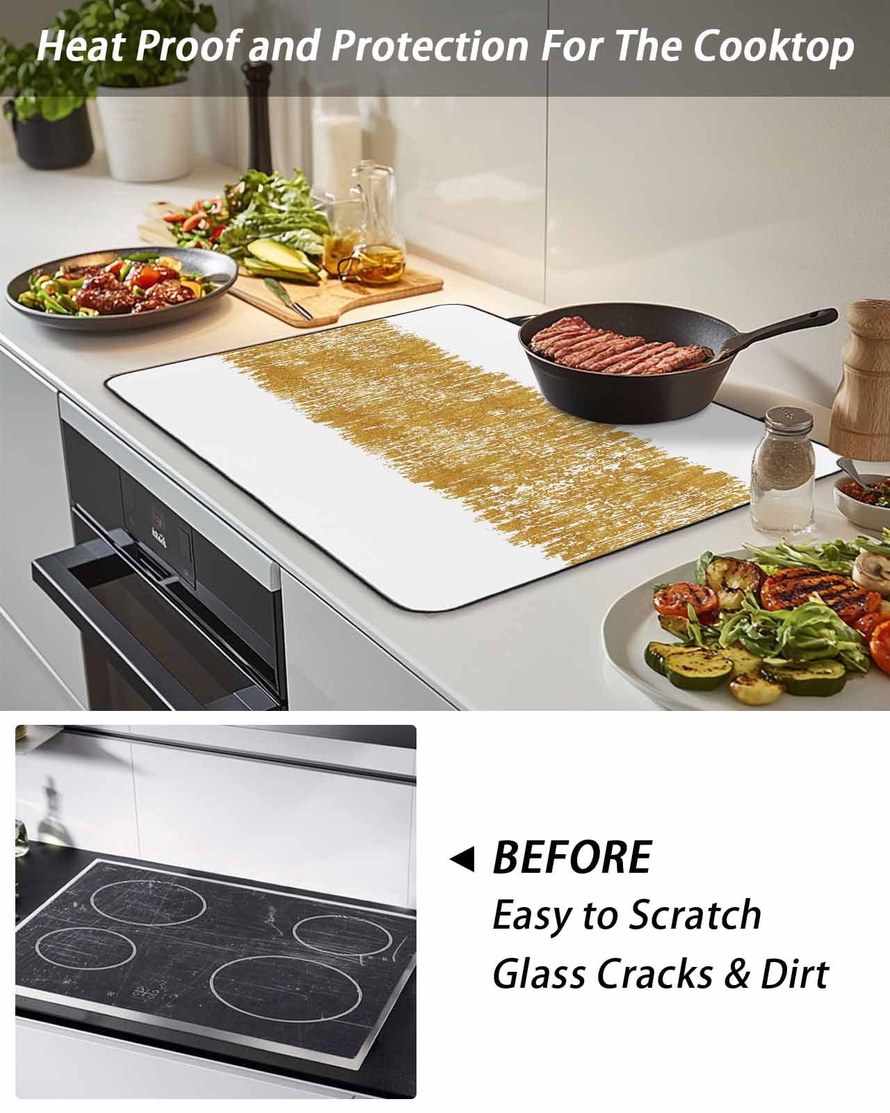 Stove Top Covers for Electric Stove, Farmhouse Brown Glass Stovetop Cover Protector, Retro Modern Abstract Art Induction Cooktop Protector Oven Mat for Kitchen Countertop 24"x21"