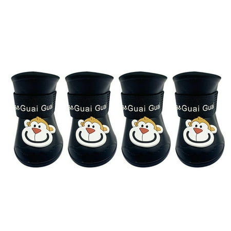

Anvazise 4Pcs Pet Rain Boots Monkey Print Waterproof Lightweight Cartoon Pattern Fastener Tape Dog Shoes for Outdoor Black 2XL