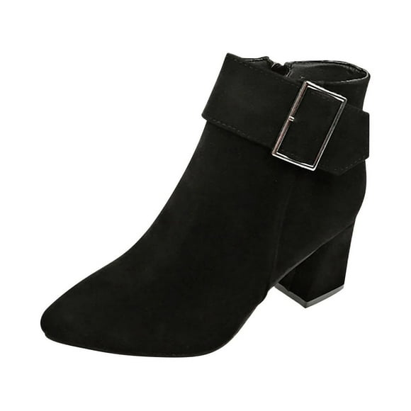 Jsaierl Women's Chunky Low Heel Ankle Boots Classic Pointed Toe Side Zipper Booties Ladies Dress Boots