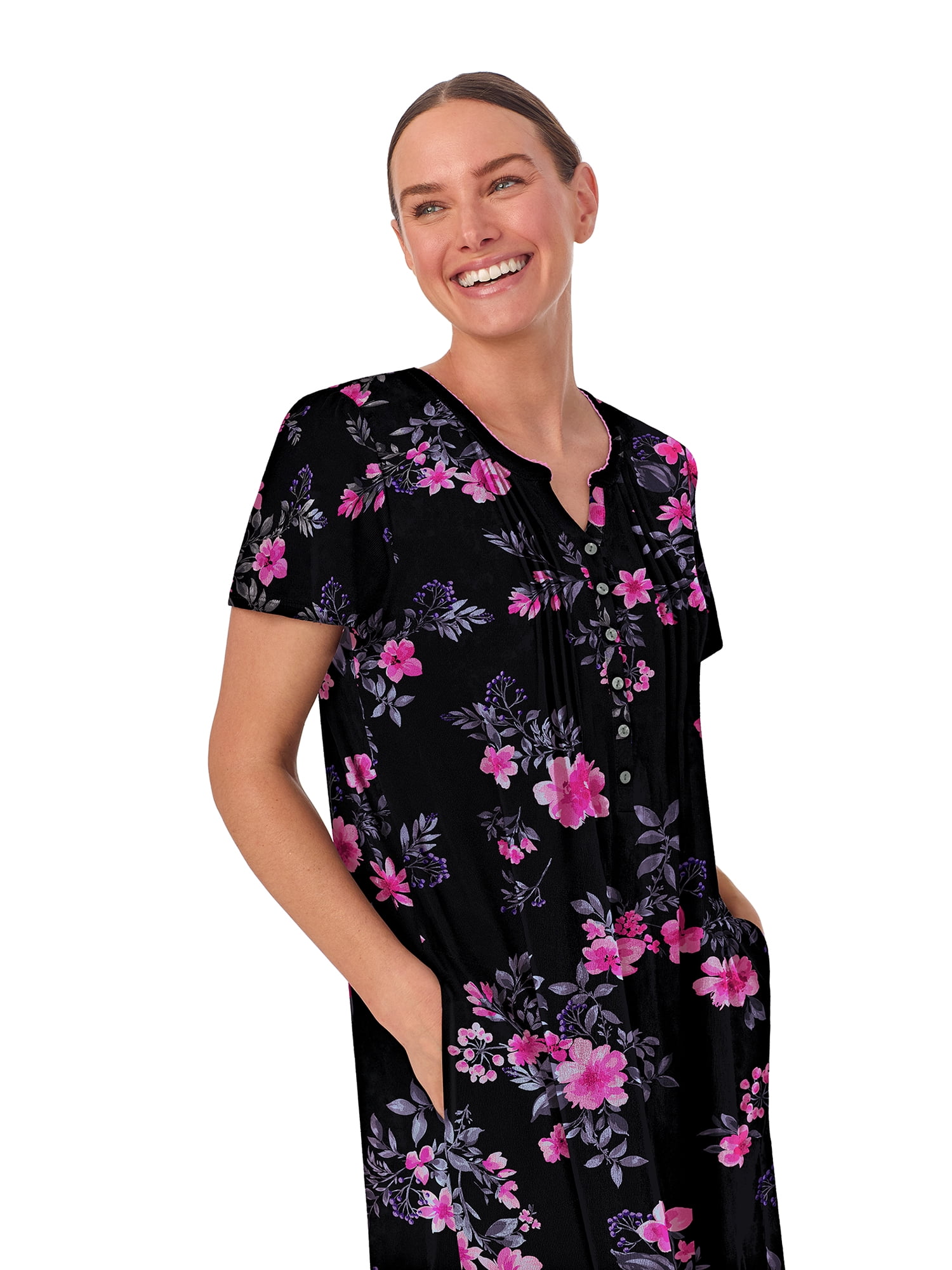 Aria Women’s Short Sleeve Split Neck Sweater Knit Nightgown, Sizes XS-5X