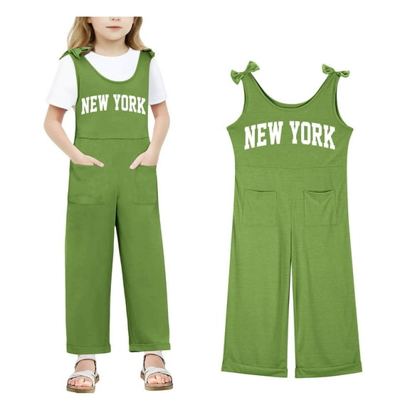 Girls Jumpsuits Overalls Green Overalls with Side Pockets Toddler Girl Summer Outfits Kids Clothes Girls Size 9-10 Years Girls Fashion