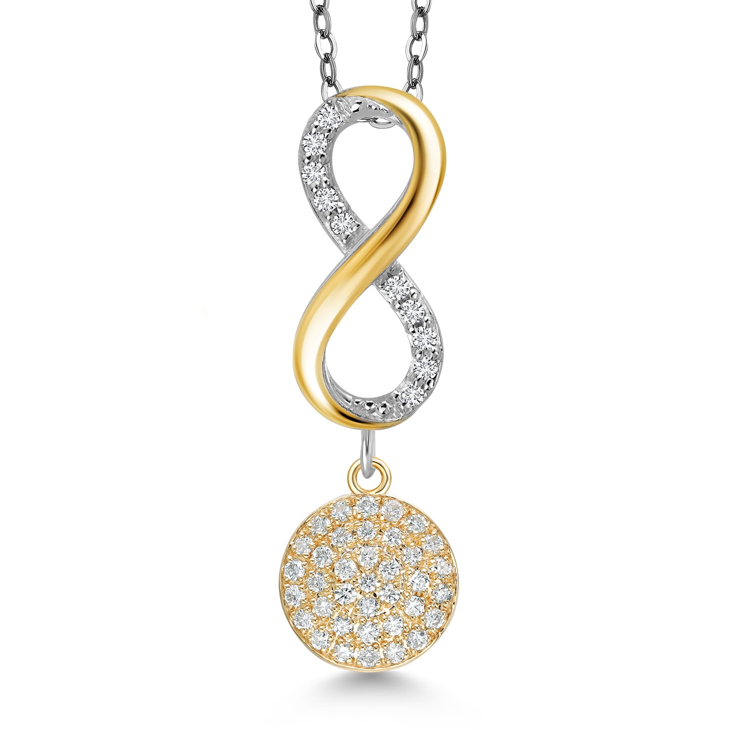 Gem Stone King 925 Silver and 10K Yellow Gold Lab Grown Diamond Pendant Necklace for Women | 0.27 Cttw | Gemstone April Birthstone | Round 1.2MM | With 18 inch Chain