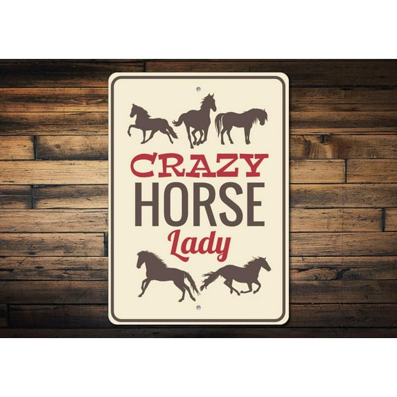 Crazy Horse Lady Novelty Decor, Metal Wall Sign - 10x14 Inches