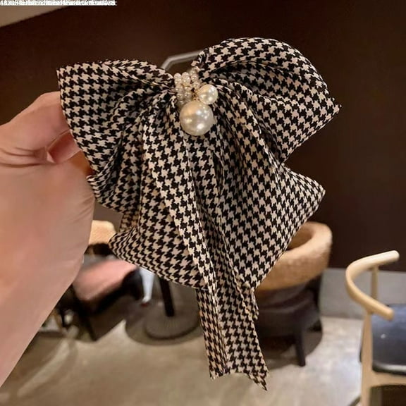 Korean version of the new houndstooth large bow headdress hairpin back head hairpin female summer net red spring clip