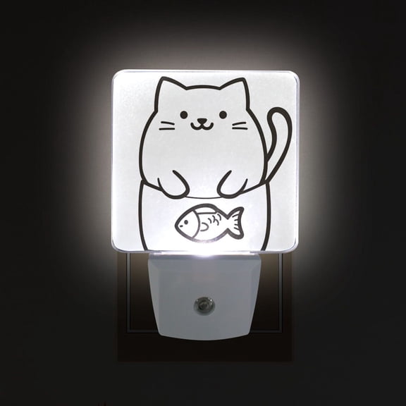 Yayeee LED Plug in Night Light for The Home with Auto Dusk to Dawn Light Sensors, 2 Pack, White Chubby Cat