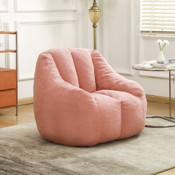 Bean Bag Chair with Filler, Bean Bag Sofa with Tufted Soft Stuffed Filling, Fluffy and Lazy Sofa, Comfy Cozy Beanbag Chairs with Memory Foam for Dorm, Apartment, Living Room (Pink)