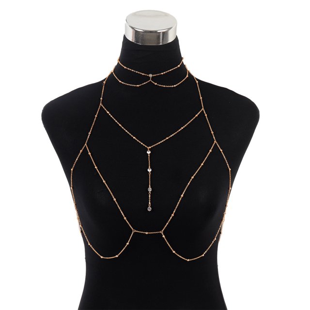 LYMAYTER Bralette Chain Bra Chain - AdjUS-CYYLtable, Golden/Silver, Inlaid Tassel, Club Accessory