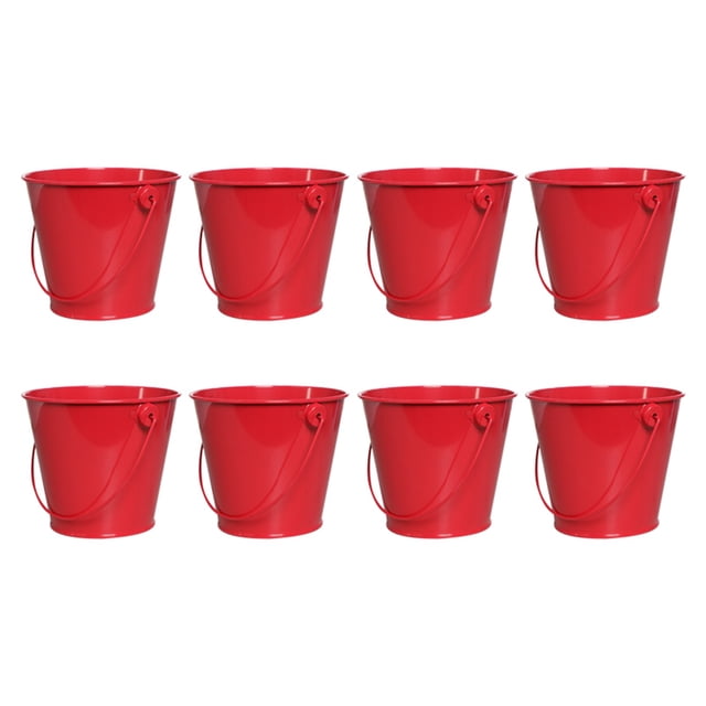 Cubo pequeño de metal con asa, juguetes de playa, mini decoración para fiestas, cubo de almacenamiento para mesa de aula, 8 piezas A