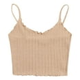 thumbnail image 2 of UTTOASFAY Womans Shirts Women Tops Solid Sleeveless Pullover Vest Tank Crop Shirts Beige S, 2 of 9