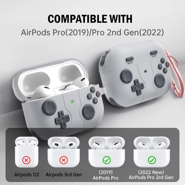 Estuche para Audífonos con forma de controlador, Estuche suave anticaída para Apple Airpods Pro 2/Pro (gris claro)
