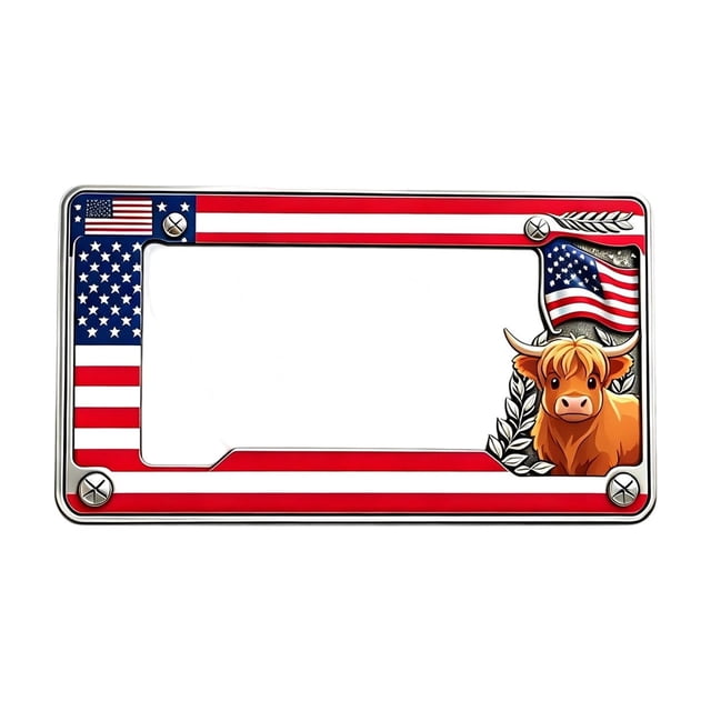 Metal Patriotic License Plate Frame with USA Flag and Statue Design, Standard Size for Cars, Trucks, SUVs, RVs, Rust-Resistant with Pre-Drilled Mounting Holes