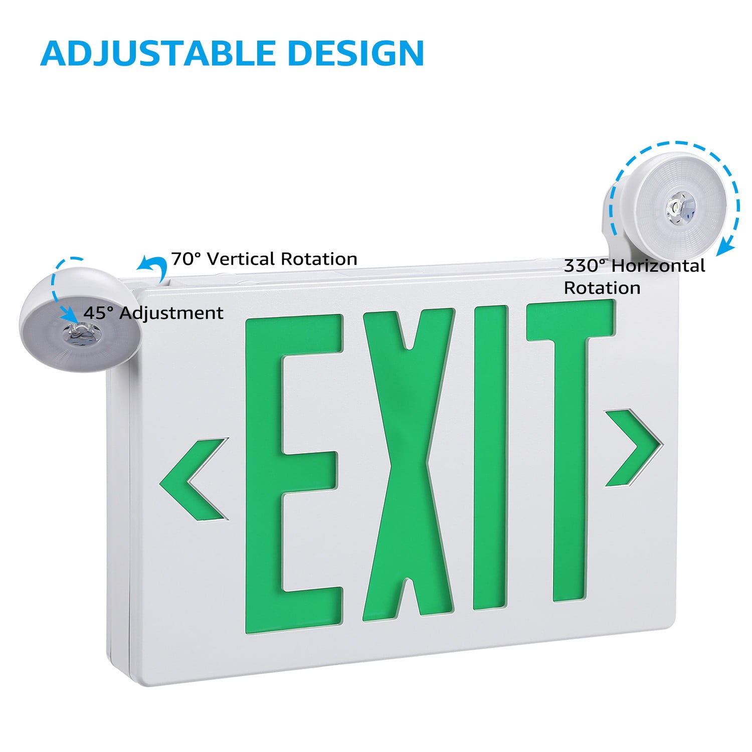 8 Pack Green LED Exit Sign Emergency Lights, Double Face, UL 924 Combo Exit Light, Two Adjustable Head Emergency Exit Light, Backup Battery for Business, Commercial