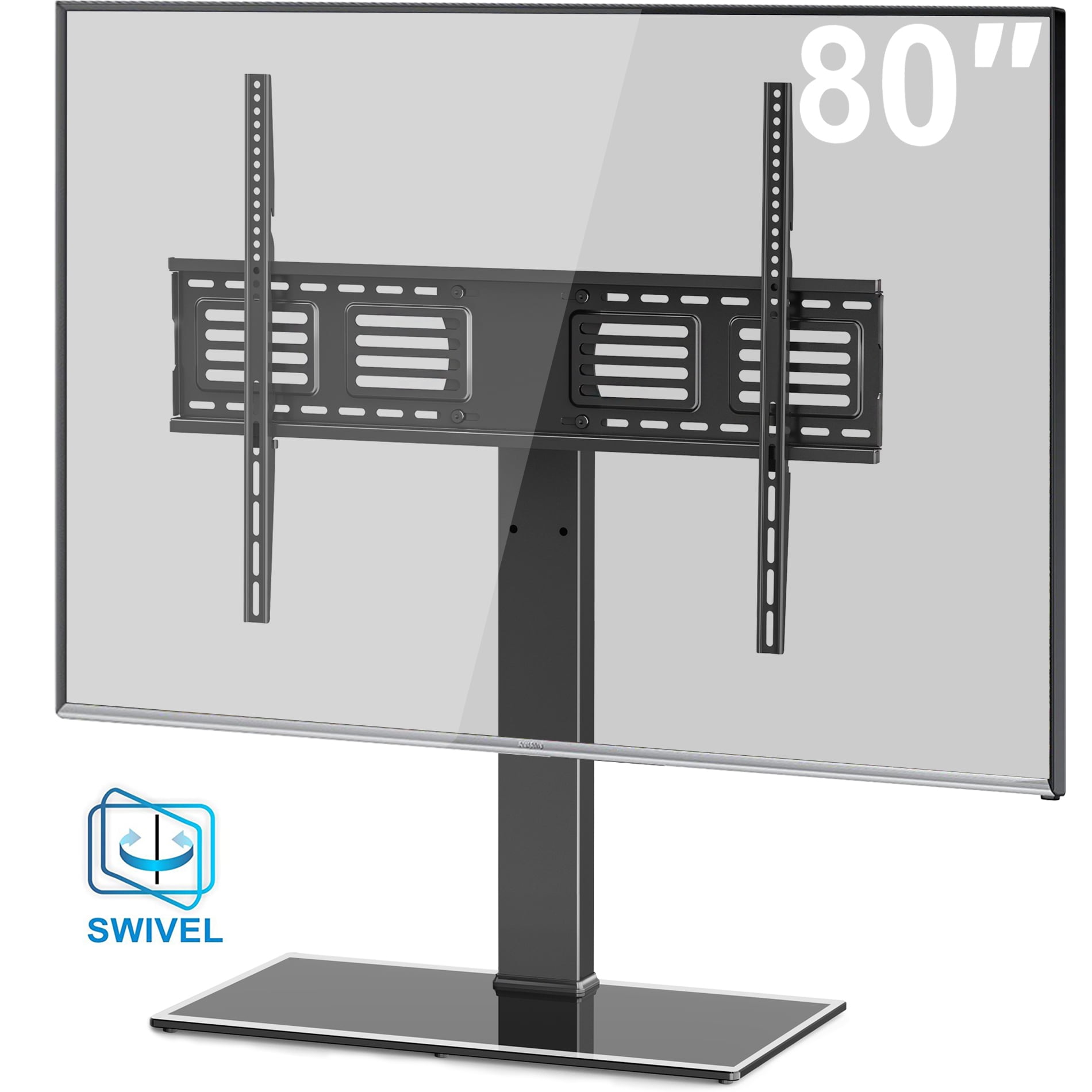 FITUEYES Universal TV Stand/Base Swivel Tabletop TV Stand with Mount for 40  to 80 inch Flat Screen TV 60 Degree Swivel, 6 Level Height Adjustable,Tempered  Glass Base,Holds up to 110lbs Screens 