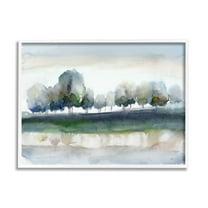 Stupell Industries Tree Orchard Flowing River Watercolor Nature Scene Painting White Framed Art Print Wall Art, Design by Nan