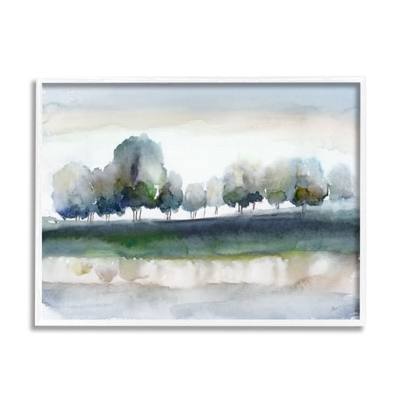 Stupell Industries Tree Orchard Flowing River Watercolor Nature Scene Painting White Framed Art Print Wall Art, Design by Nan