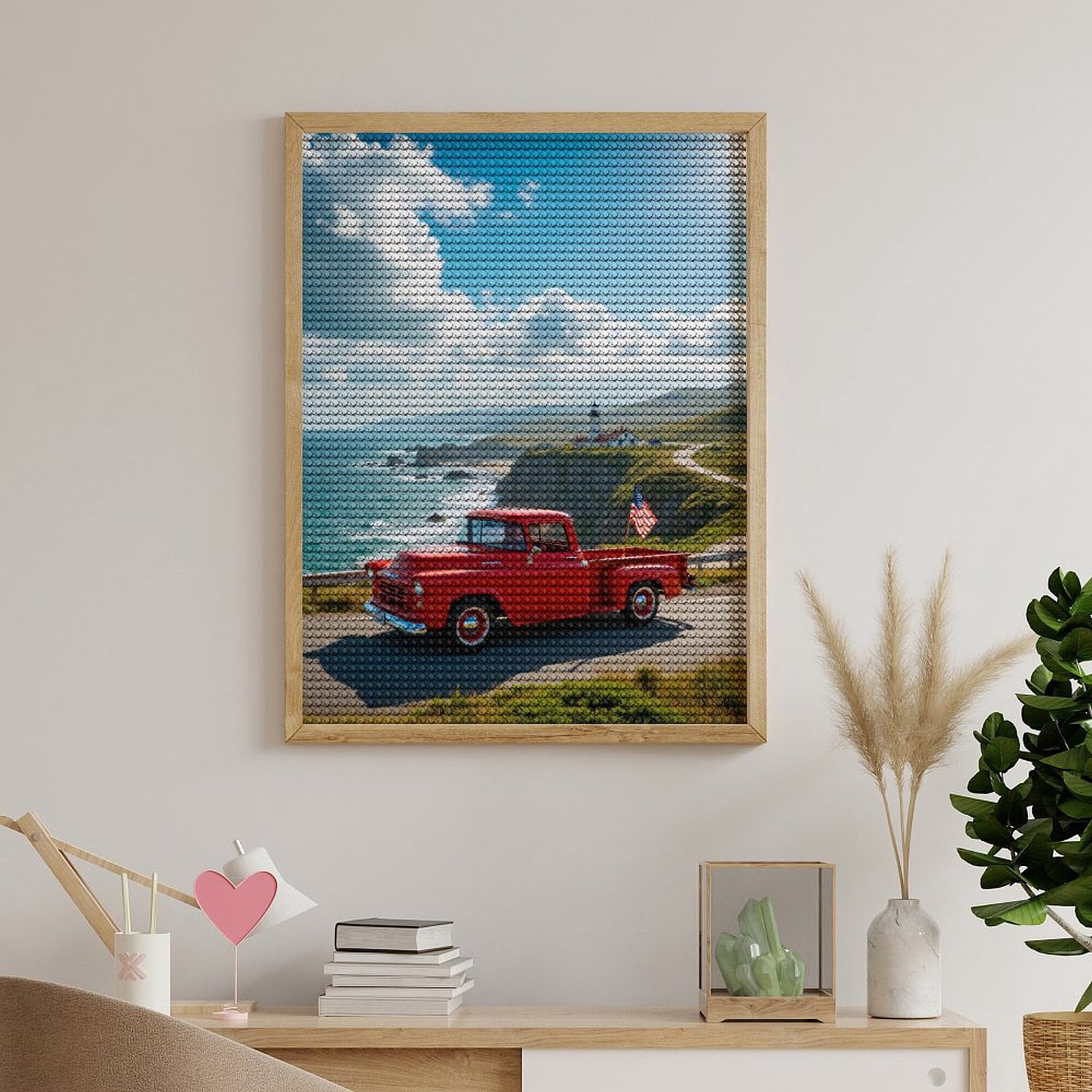 Diamond Art Kits for Adults, Vintage Truck Coastal Lighthouse Scene 5D Diamond Painting Kits for Adults Beginners, DIY Full Drill Diamond Painting, Gem Art and Crafts 12x16