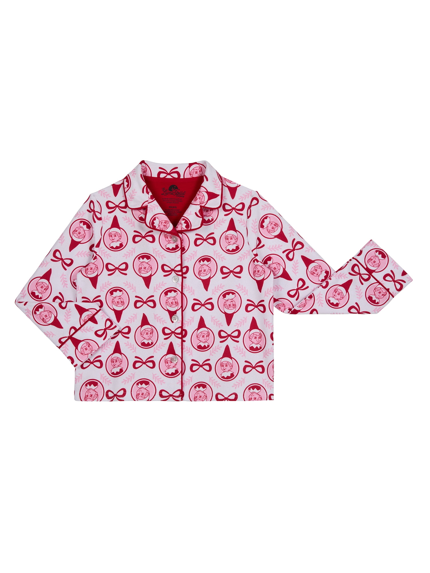 Elf on the Shelf Girls Button Front Top and Pant Pajama Set, 2-Piece, Sizes XS-L