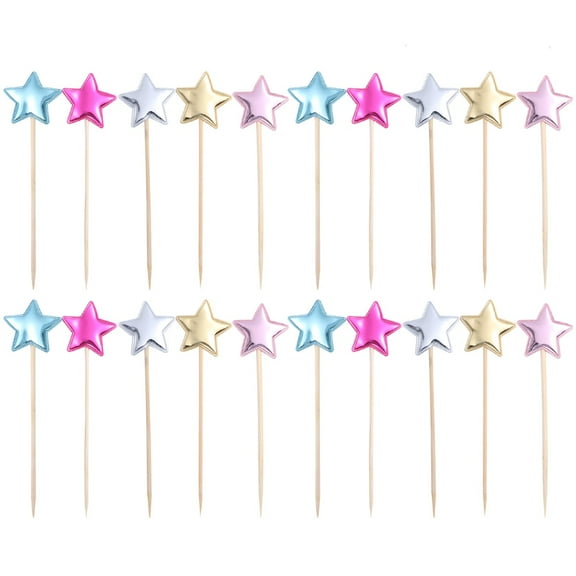 Raindrops 50Pcs Birthday Star Cake Picks Assorted Colors Safe PU Material Decorations