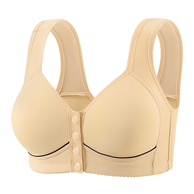 Front Closure Bra For Women, Large Size, Rims-Free, Comfortable And Breathable, Gathered Thin Underwear, Daily Wear, Beige