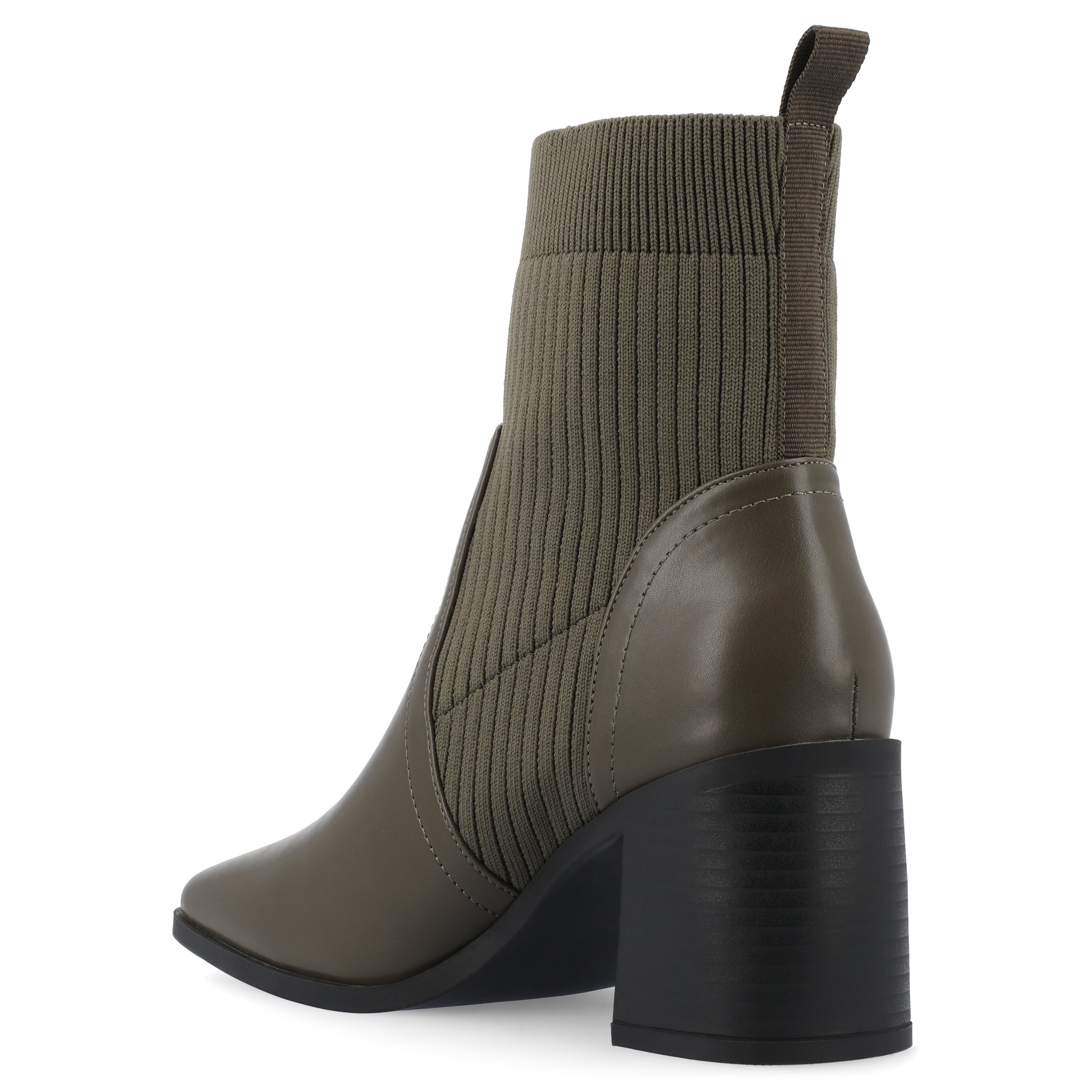 Journee Womens Harlowe Chelsea Knit and Vegan Leather Booties, Widths Available