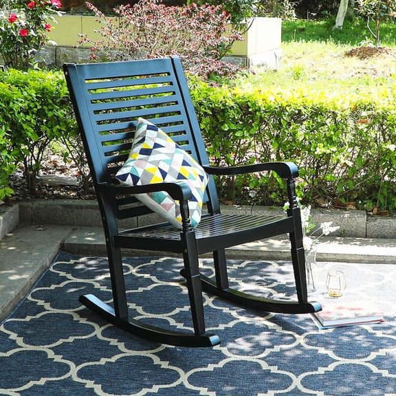 BENJM Outdoor Rocking Chairs, Acacia Wood Rocker Chairs for Patio, Deck, Balcony or Porch, 30° Safe Recline Support 350lbs - Black