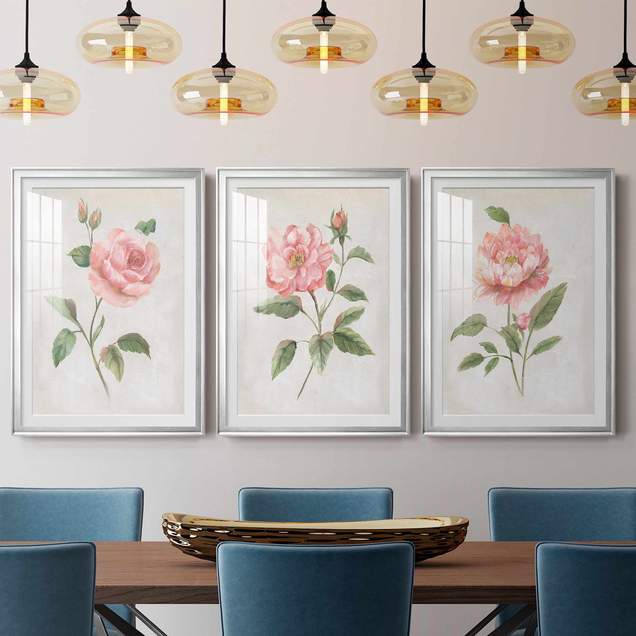 Grandiflora I Premium Framed Prints Set of 3 - Ready to Hang - 30.5 x 42.5 Each - Silver Frame