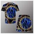 thumbnail image 2 of Traje informal de verano para hombre, camiseta estampada + Pantalones cortos de playa, Camiseta de cuello redondo, 2 piezas, talla asiática, XXS-6XL, 2 of 4