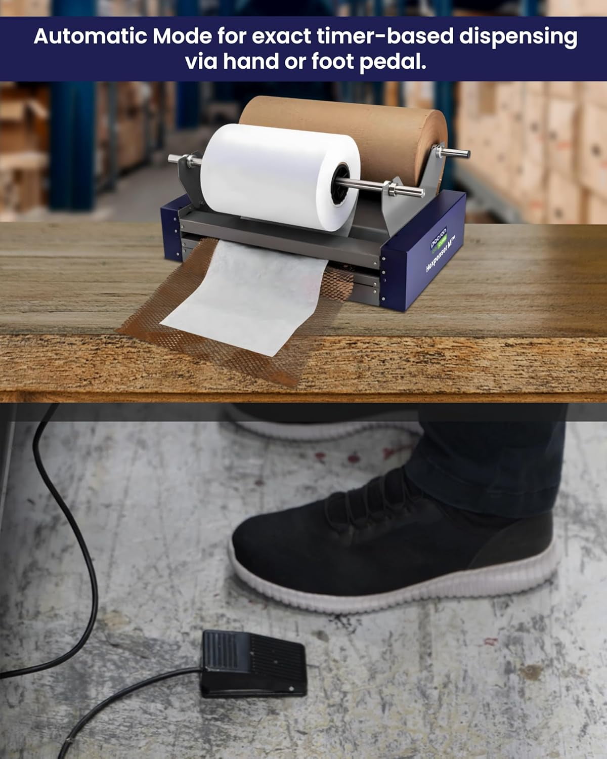 Hexspenser E Electric Honeycomb Paper Dispenser – 3 Modes, 54ft/min High-Speed Expanding & Cutting – Adjustable Speed, Timer & Pedal Control – Eco-Friendly Kraft Paper Packing Machine