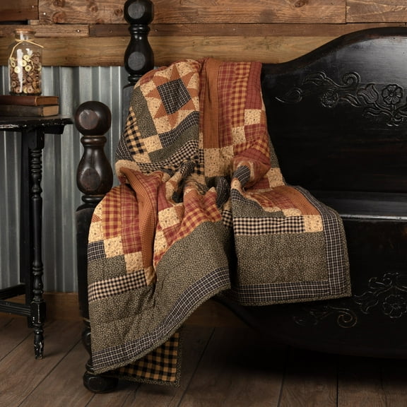 VHC Brands Maisie Quilted Throw 60x50 Country Patchwork Design, Barn Red