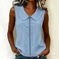 thumbnail image 2 of VBVC Women's Peter Pan Collar Sleeveless Tank Top, Ladies' Lightweight Eyelet Lace Trim Blouse, Casual Solid Color Summer Shirt For Women,Blue,S-2XL, 2 of 8