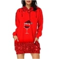 thumbnail image 1 of Pisexur Robes de Noël pour Femmes Mode Imprimé Verres à Vin Rouge Robes de Fête Décontractées à Manches Longues Sweat à Capuche Robes d'Automne de Noël Mini Robe avec Poches, 1 of 4