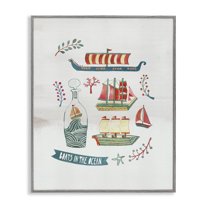 Stupell Industries Nautical Boats & Botanicals Nautical & Beach Painting Gray Framed Art Print Wall Art, 24 x 30