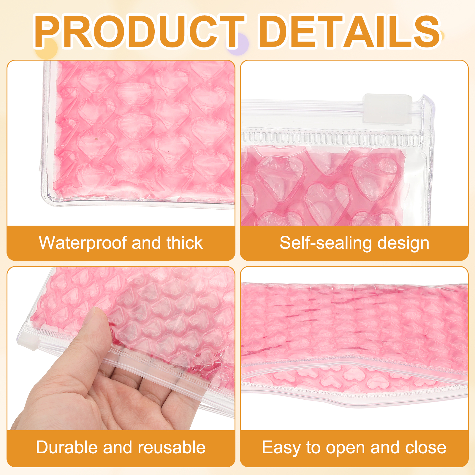 Uxcell 8Pcs Clear Heart Bubble Pouches Zipper Cushioning Bag 5.91x8.66" Lightweight Mailing Storagee Rose Red