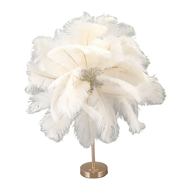 Ostrich Feather Night Light, Rechargeable Modern LED Decorative Light with Feathers Dimmable Bedside Table Lamp Touch Switch Ostrich Feather Lamp for Bedroom Nightstand