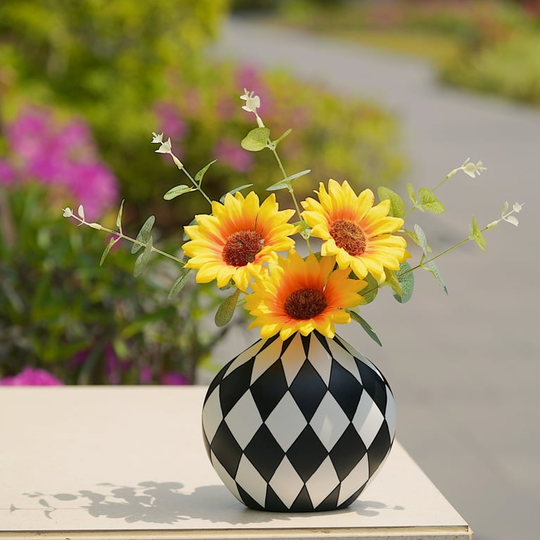 Black and White Vase, Mid Century Modern Striped Small Vases for Black and White Vase, Mid Century Modern Striped Small Vases for