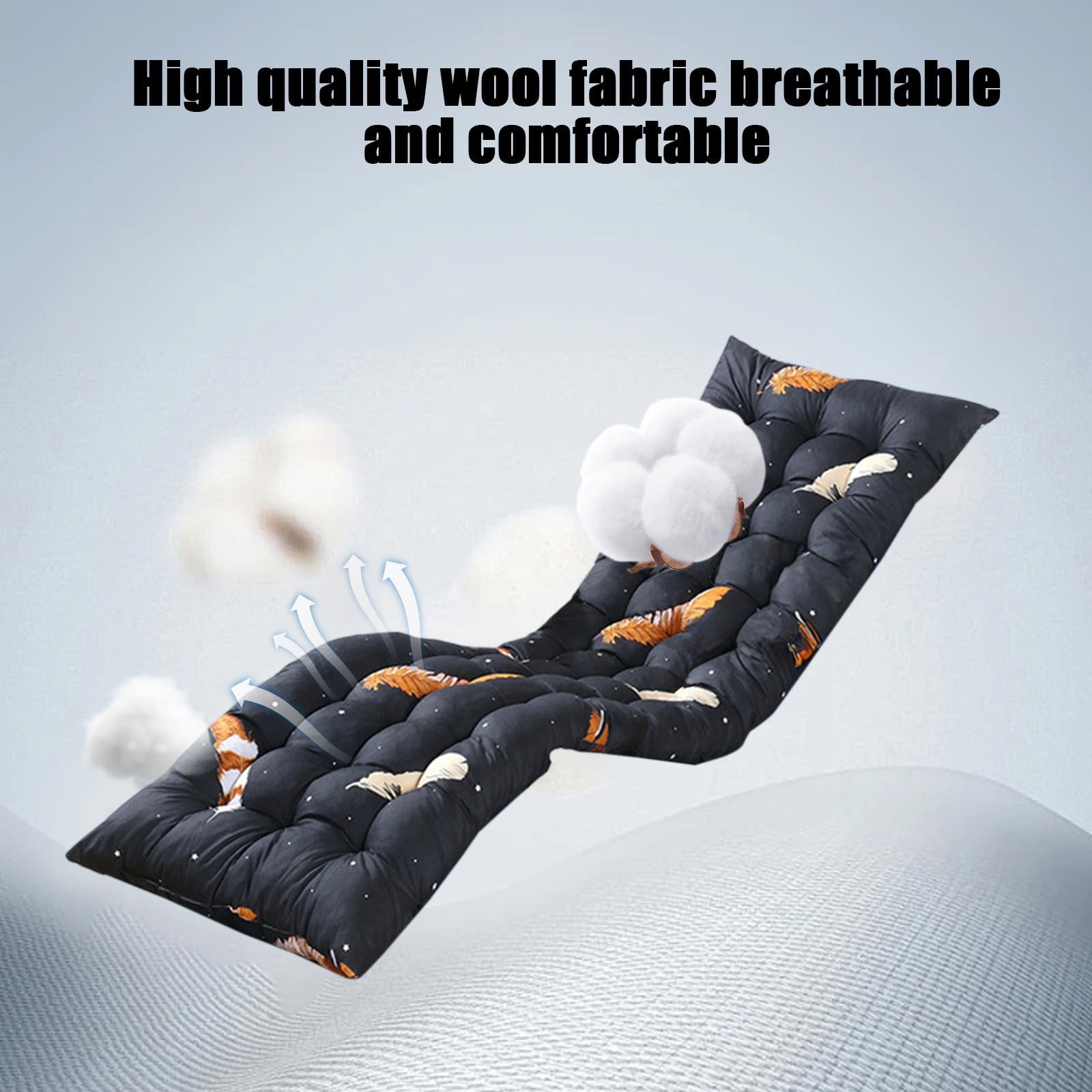 Long Rocking Chair Cushion, Thickened and non-slip patio cushions for outdoor furniture. 18.72x46.8 Inch Black