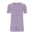 thumbnail image 5 of FAIWAD Womens Pajama Sets Ribbed Knit Lounge Sets Short Sleeve Tops and Ruffle Shorts 2 Piece Loungewear S-2XL, 5 of 8