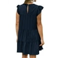 thumbnail image 3 of Women Solid Color Crew Neck Ruffled Short Sleeve Dress, 3 of 4