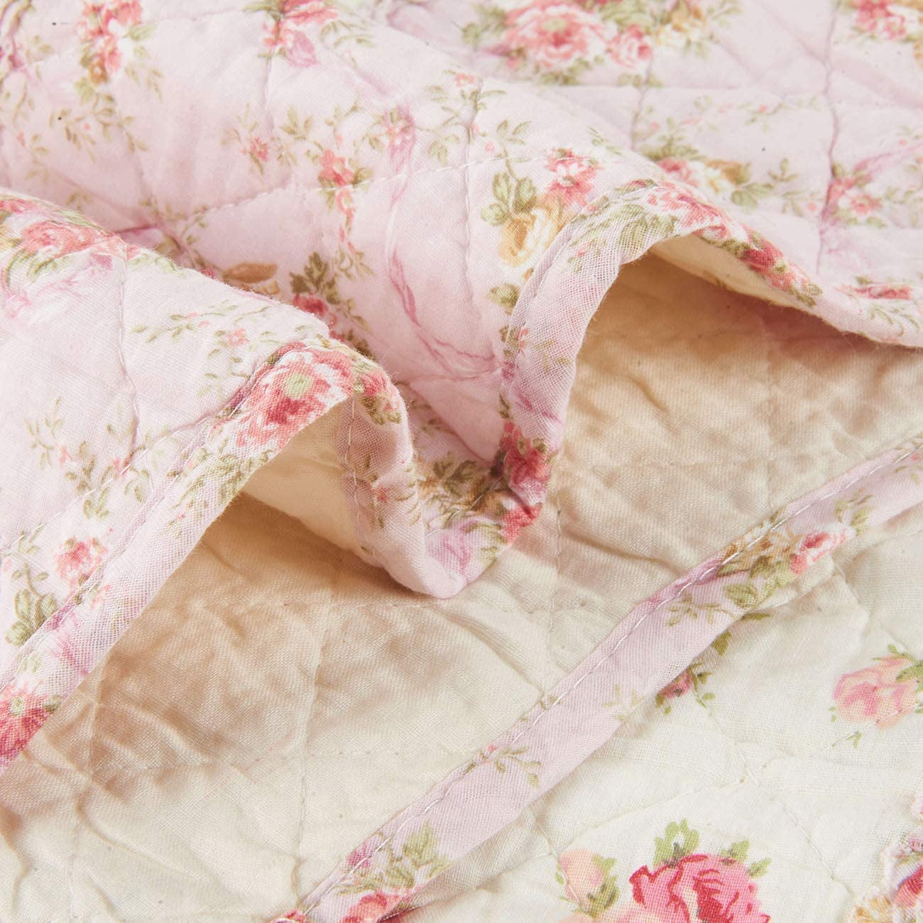 Original 100% Cotton Patchwork Quilt Twin Size Pink Floral Bedspread Coverlet Reversible Vintage Shabby Chic Quilted Throw Blanket Bed Quilt Cover for Couch Sofa